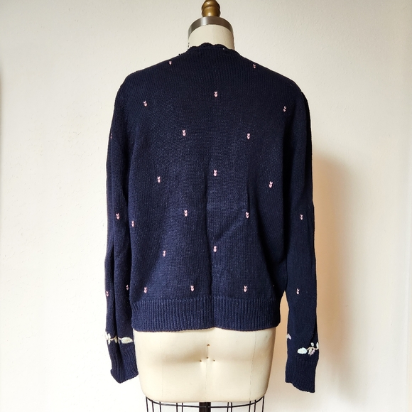Vintage Cottagecore Hand Embroidered 80s 90s Floral Grandma Cardigan Sweater - Picture 7 of 15